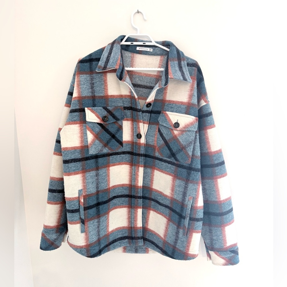 Staccato Blue and Cream Plaid Utility Jacket